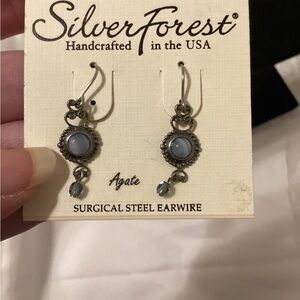 Silver Forest agate pierced earrings NWT